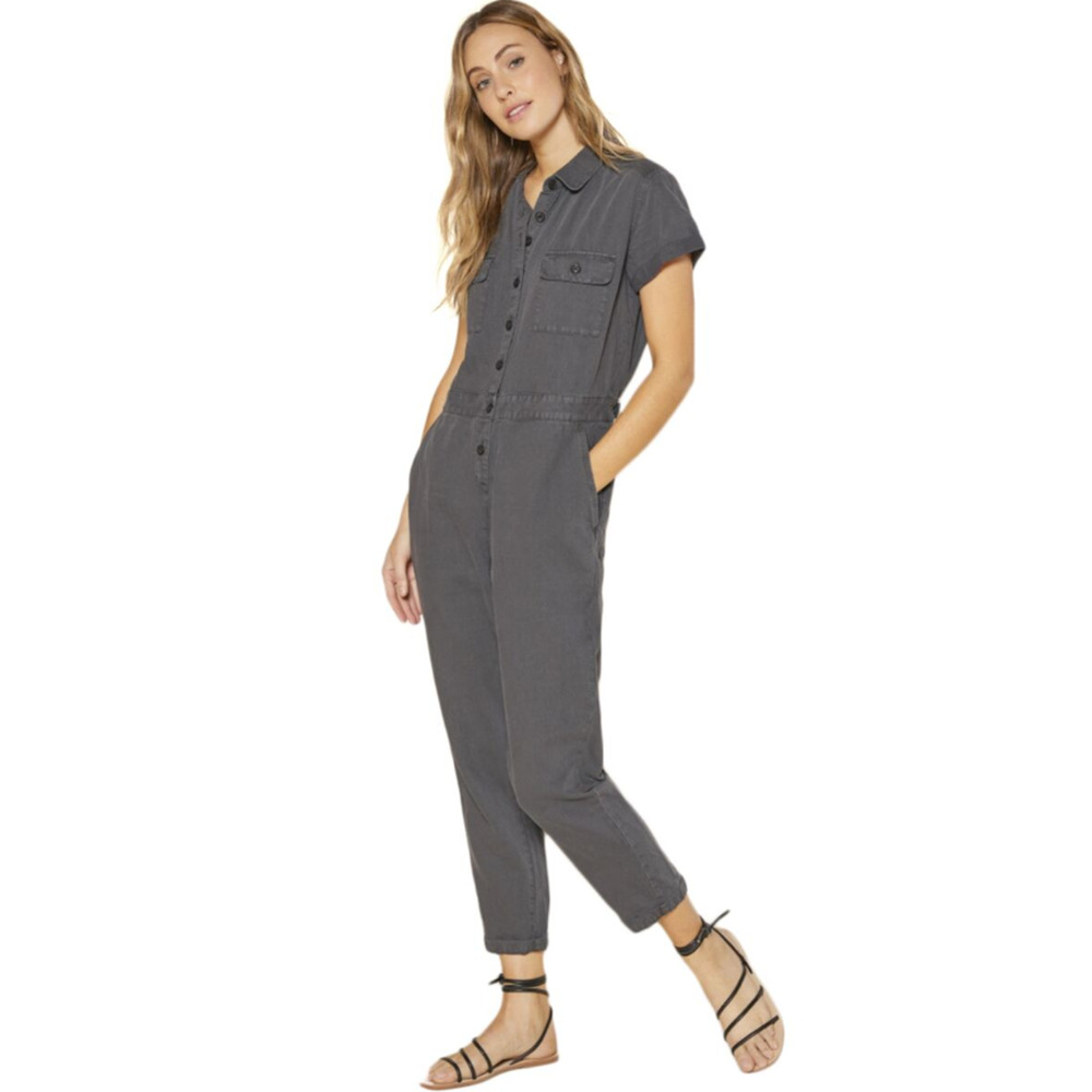NWT $168 Outerknown S.E.A. Jumpsuit Women Gray Short Sleeve Sz S Utility Travel
